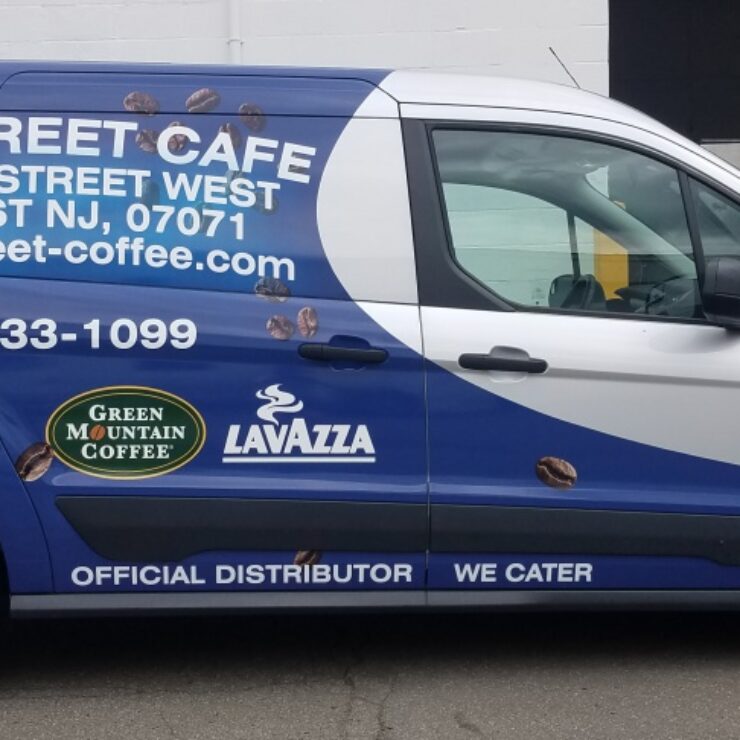 Wall Street cafe Ford Transit partial wrap