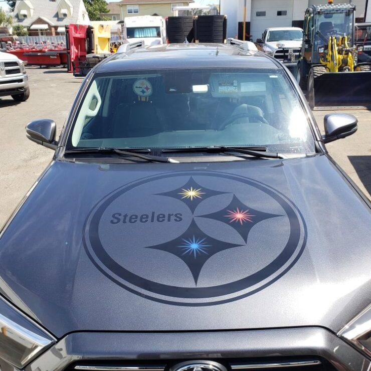 Steelers logo decal installed on hood