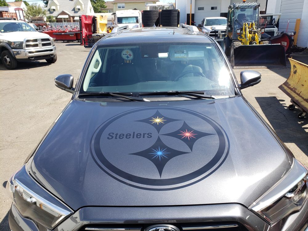Steelers logo decal installed on hood
