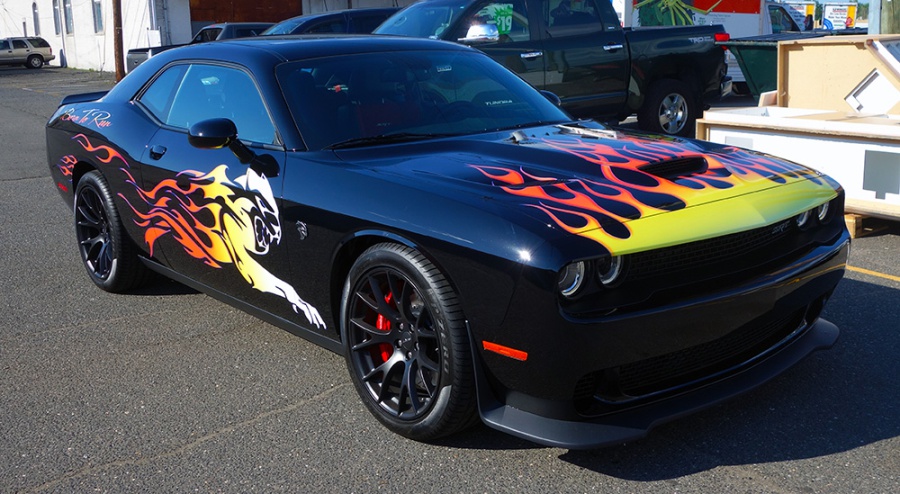 Dodge Hellcat custom flames and graphics