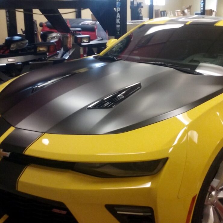 Chevy Camaro hood wrap and striping
