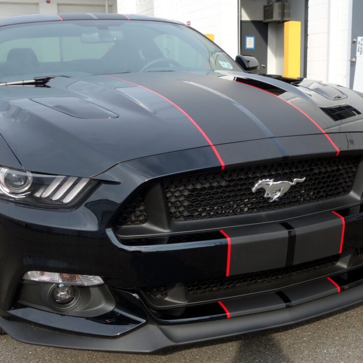 Mustang GT matte black racing stripes