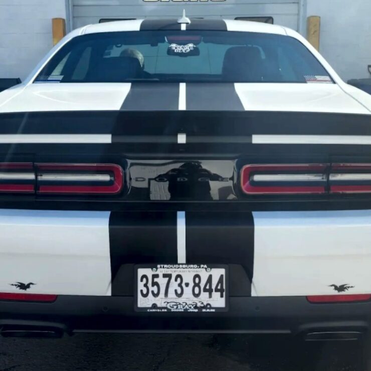Dodge Challenger Hellcat racing stripes black matte