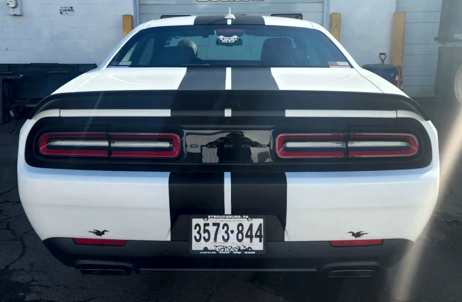 Dodge Challenger Hellcat racing stripes black matte